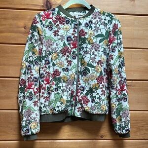 TRF Outerwear Jacket floral pocket blazer passion flower green trim M